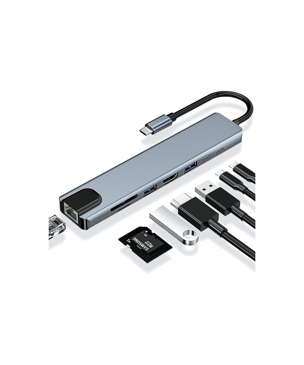 Adaptateur 8 en 1 USB-C TO HD TV + SD/TF + USB3.0 + USB/C +