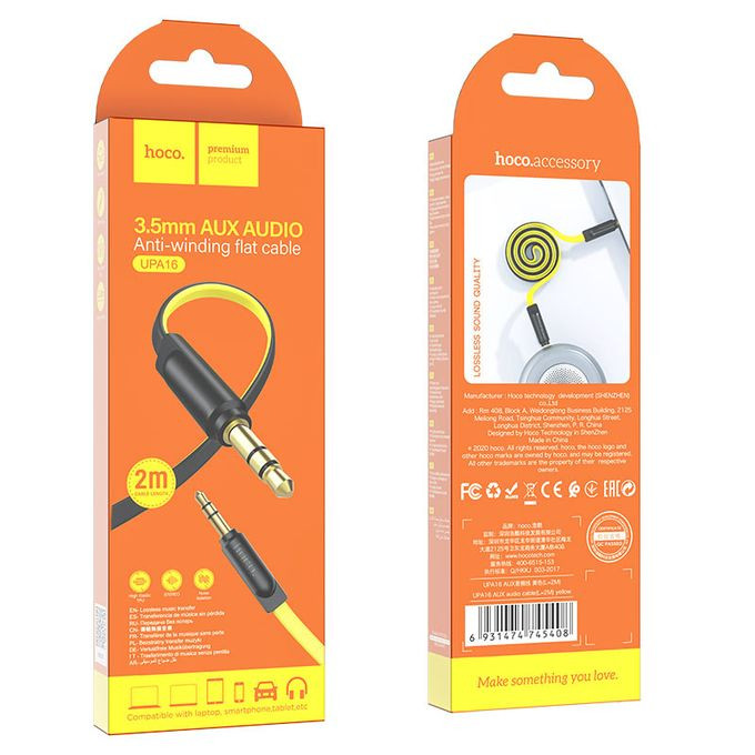 Câble AUX Audio - UPA16 - Jack 3,5 mm vers Jack 3,5 mm , Noir et jaune